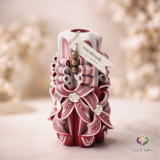 Scarlet Stripe Ribbons – Extra Large Hand-Carved Luxury Candle