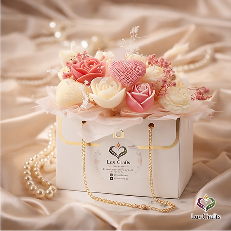 A personalised Luv Crafts floral candle composition