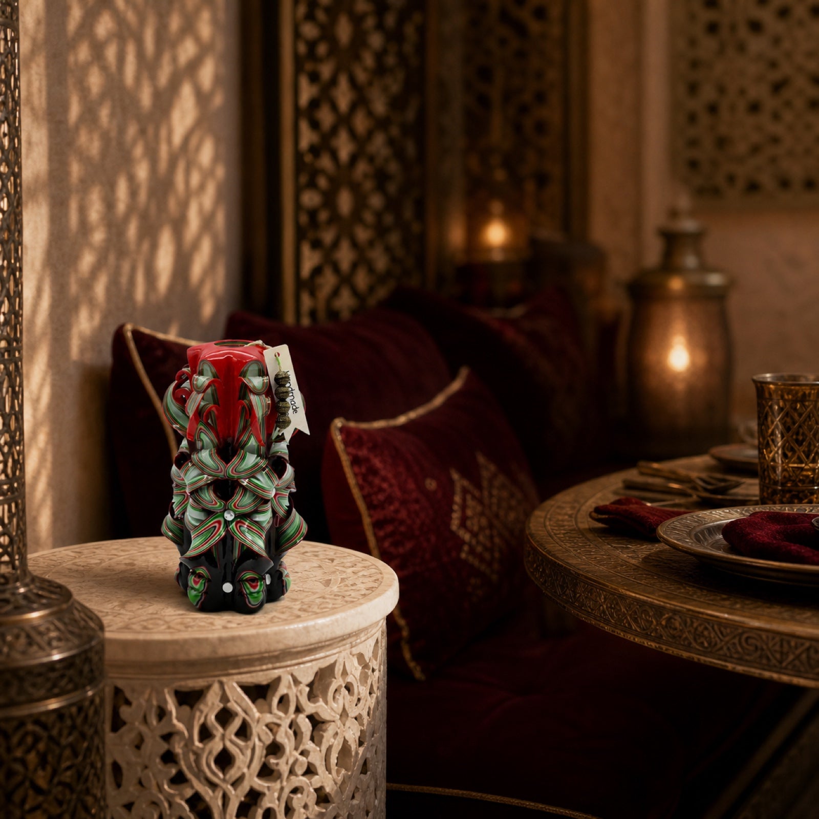 An original Crimson Red carved candle