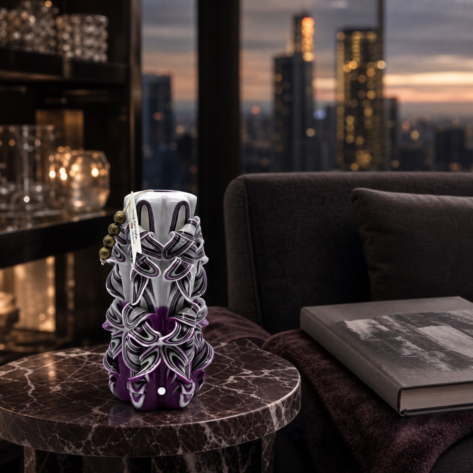 An original Velvet Amethyst carved candle