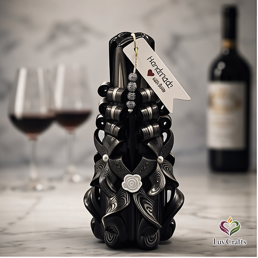 Obsidian Ivory Ribbons – Large Hand-Carved Luxury Candle