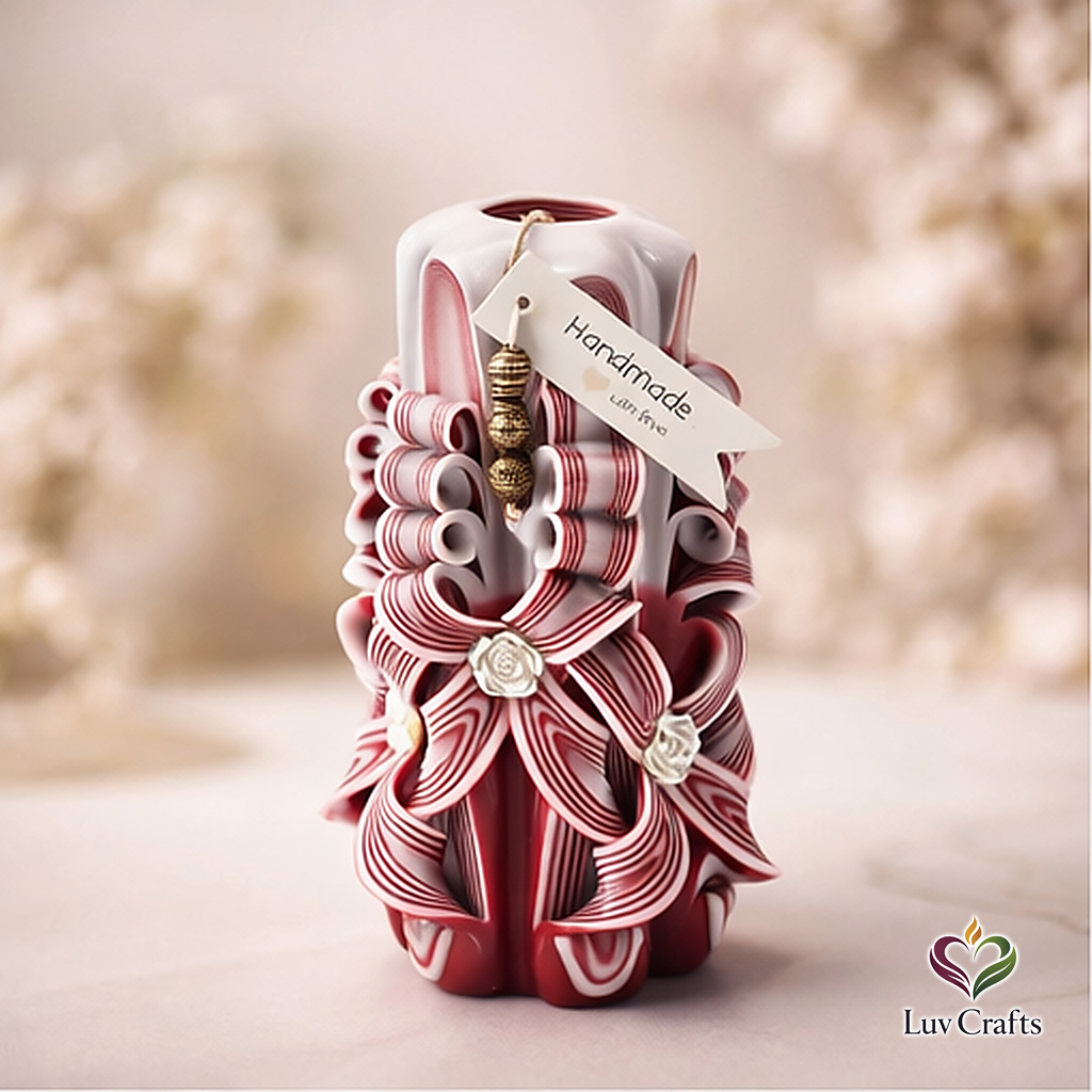 Scarlet Stripe Ribbons – Extra Large Hand-Carved Luxury Candle