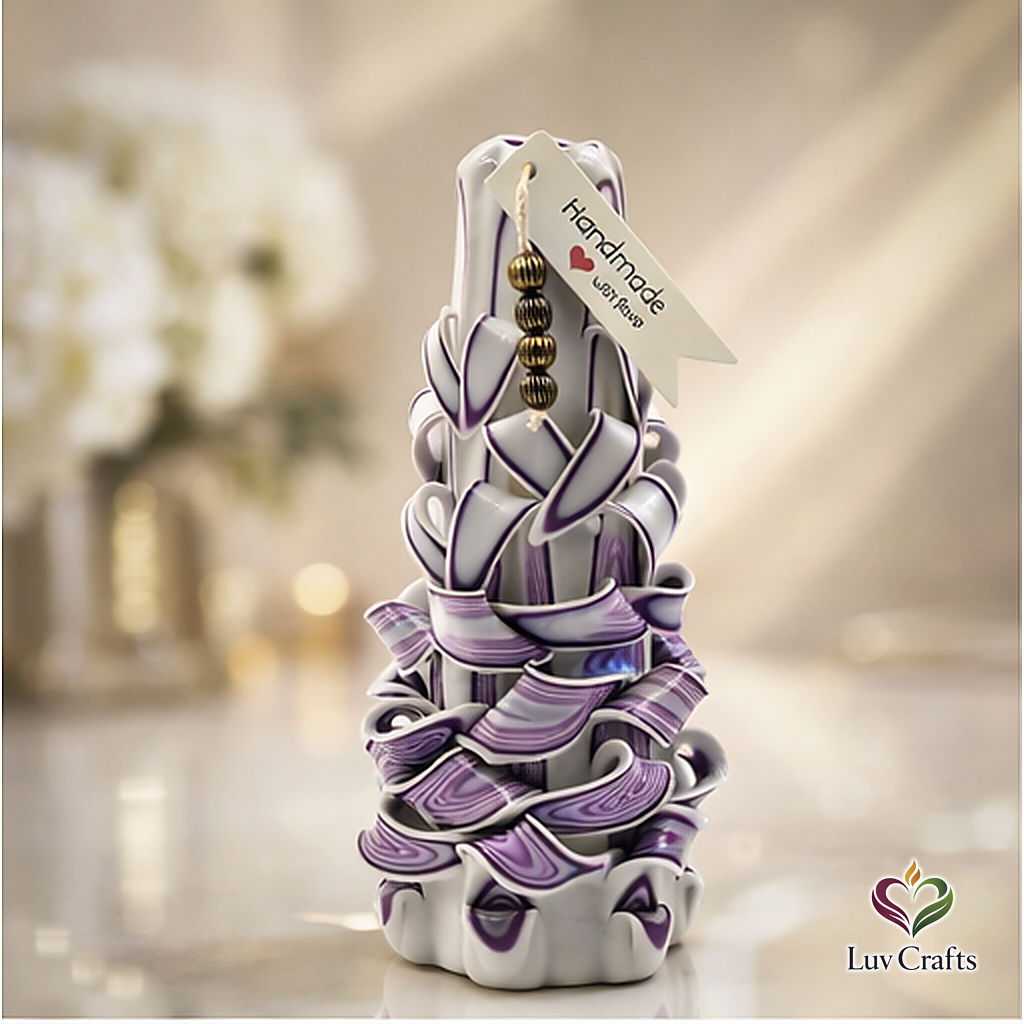 Violet Mist Ribbons – Hand-Carved Luxury Candle