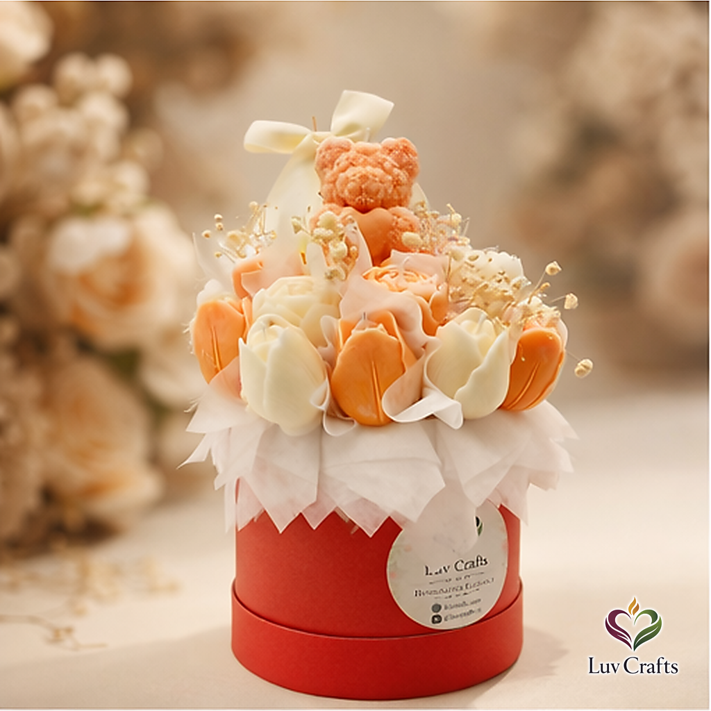 Peach Tulip Bloom Box – Luxury Flower Candle Bouquet