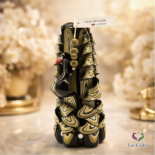 Obsidian Gold Swan Ribbons – Hand-Carved Luxury Candle