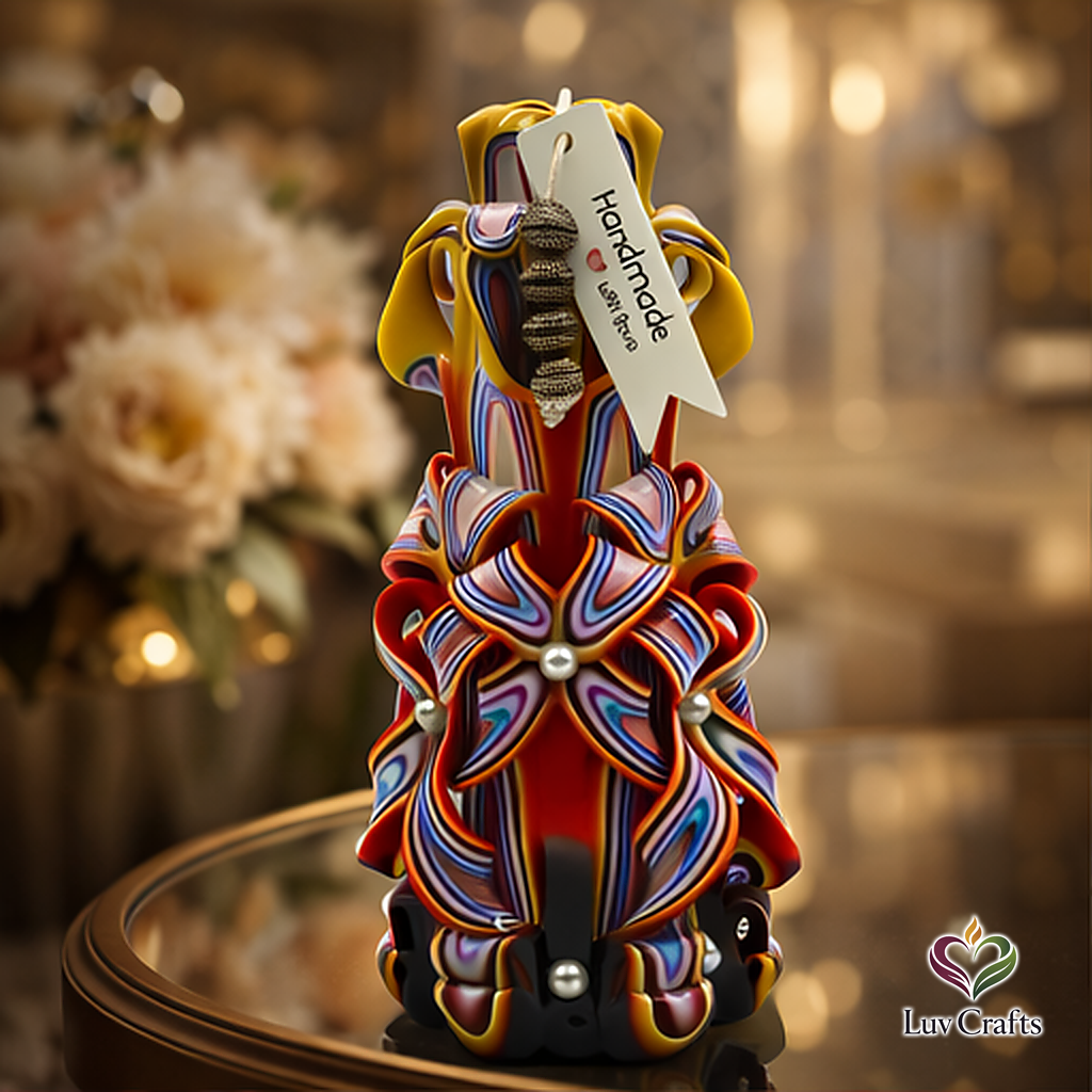 Golden Ember Ribbons – Hand-Carved Luxury Candle