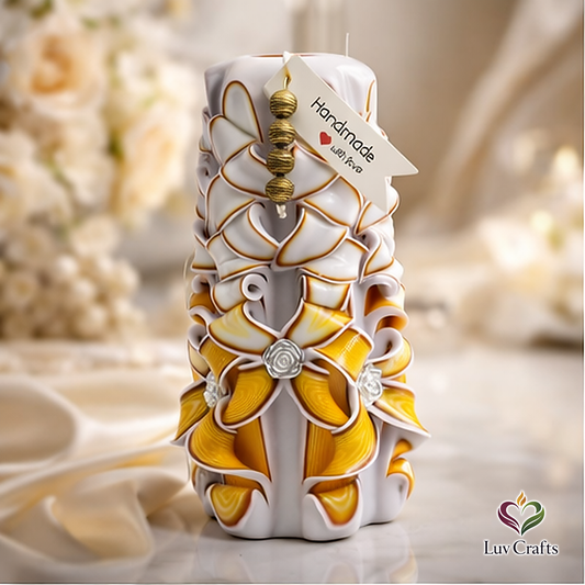 Golden Ivory Ribbons – Hand-Carved Luxury Candle