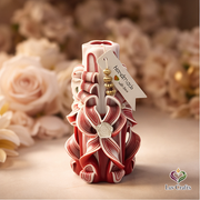 Scarlet Stripe Ribbons – Medium Hand-Carved Luxury Candle