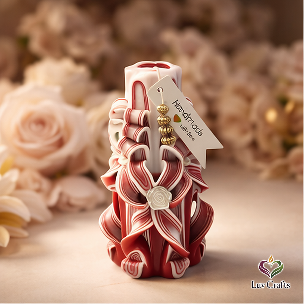 Scarlet Stripe Ribbons – Medium Hand-Carved Luxury Candle