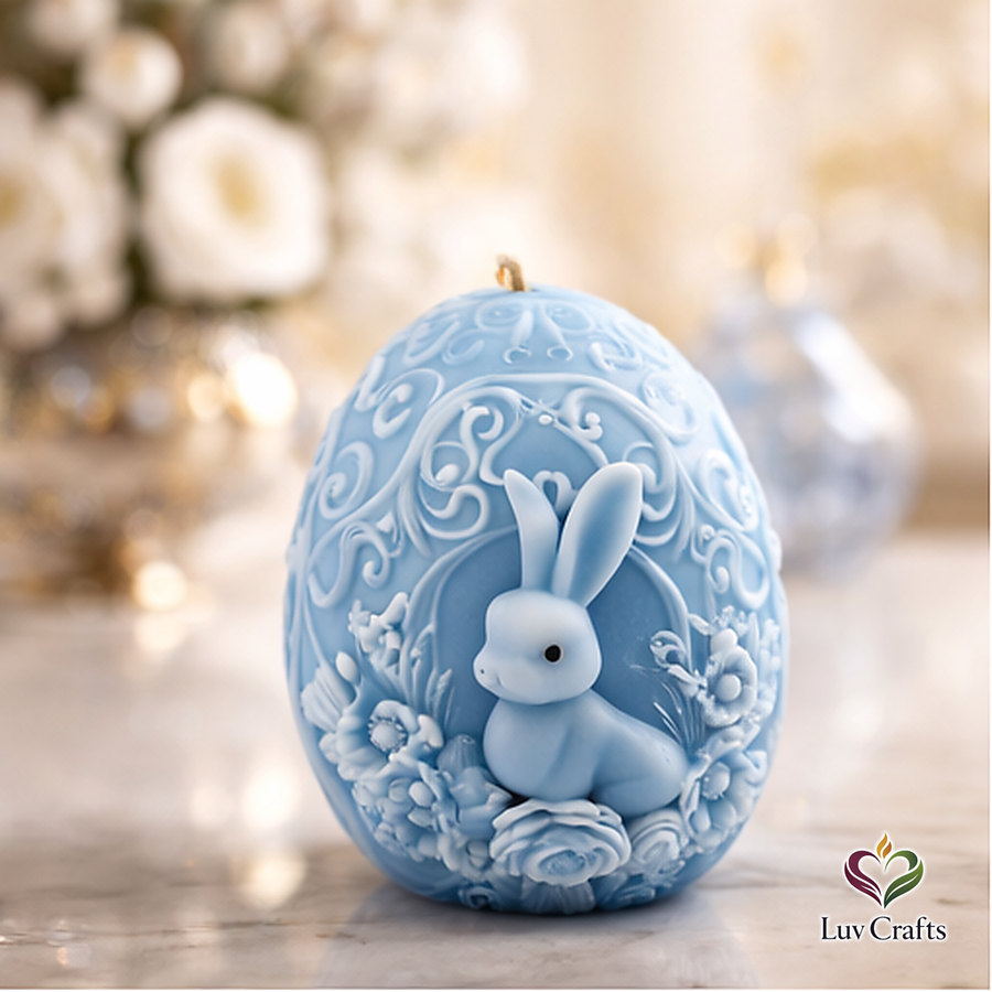 Light Blue Easter Egg Candle – Bunny Sculpted Luxury Edition