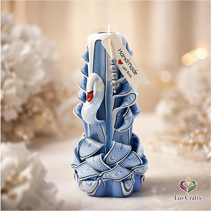 Azure Swan Ribbons – Hand-Carved Luxury Candle