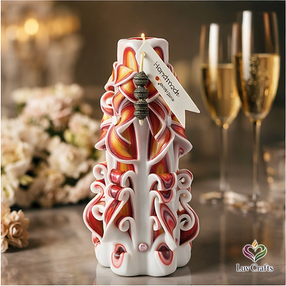 Crimson Ember Ribbons – Hand-Carved Luxury Candle