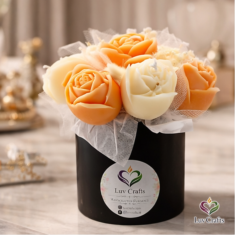 Peach Cream Petite Bloom Box – Small Luxury Flower Candle Bouquet