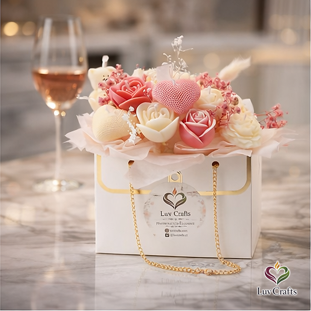 Blush Ivory Bloom Bag – Luxury Flower Candle Bouquet