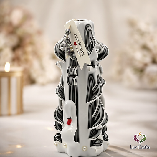 Ivory Noir Swan Ribbons – Hand-Carved Luxury Candle