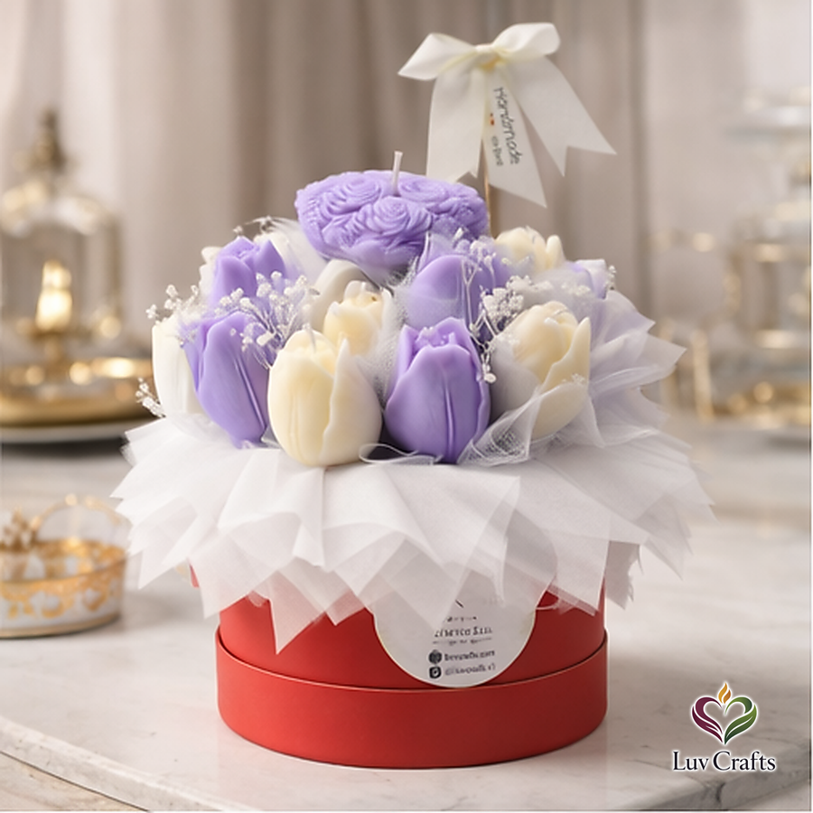 Lavender Tulip Bloom Box – Luxury Flower Candle Bouquet