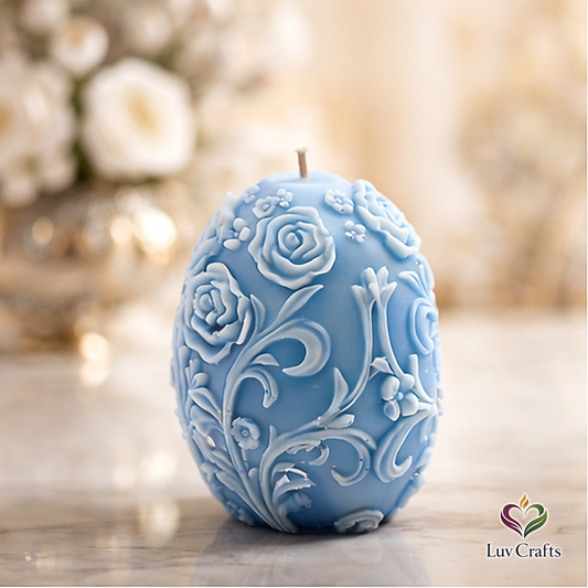 Light Blue Easter Egg Candle – Floral Sculpted Luxury Edition