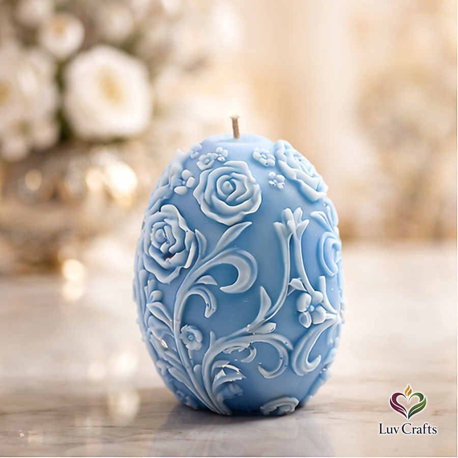 Light Blue Easter Egg Candle – Floral Sculpted Luxury Edition
