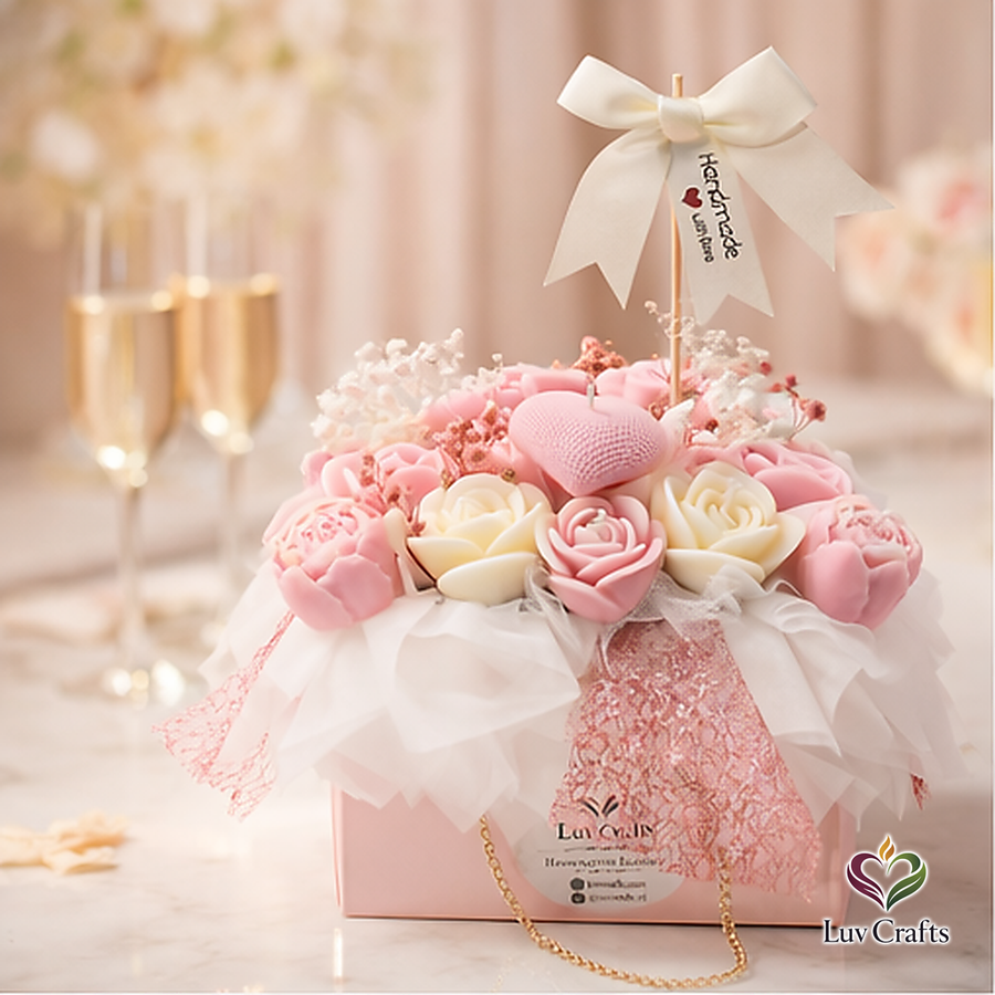 Blush Rose Bloom Bag – Luxury Flower Candle Bouquet