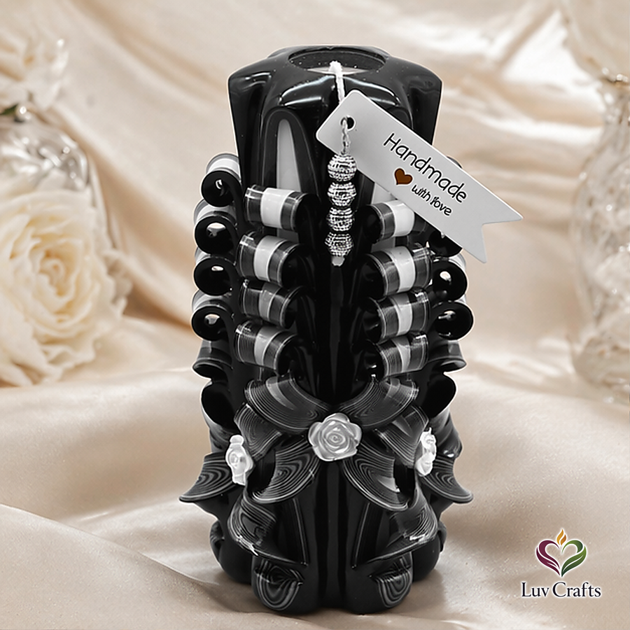Obsidian Ivory Ribbons – Extra Large Hand-Carved Luxury Candle