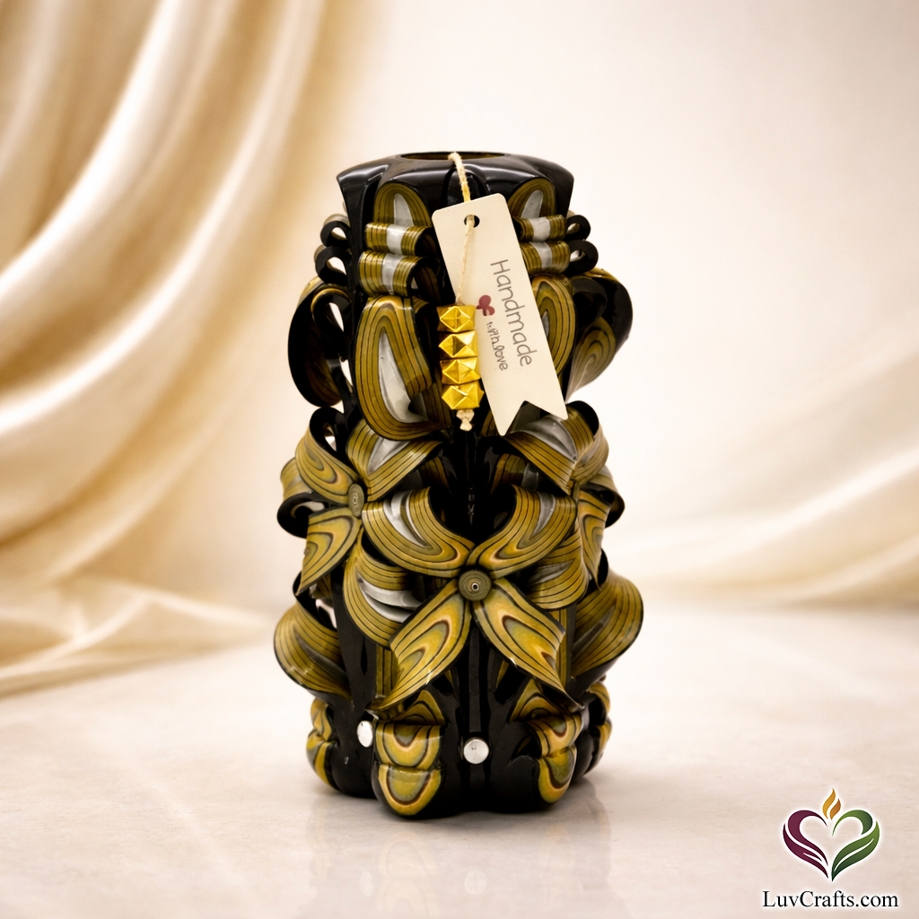 Obsidian Gold Ribbons – Hand-Carved Luxury Candle