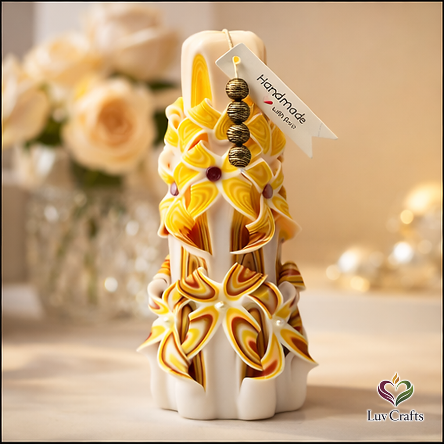 Golden Ember Ribbons – Hand-Carved Luxury Candle