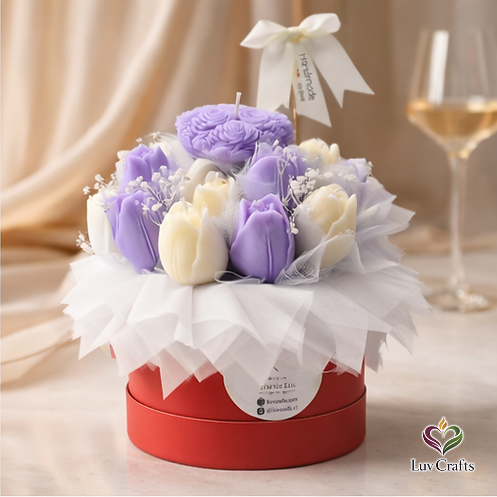 Lavender Tulip Bloom Box – Luxury Flower Candle Bouquet