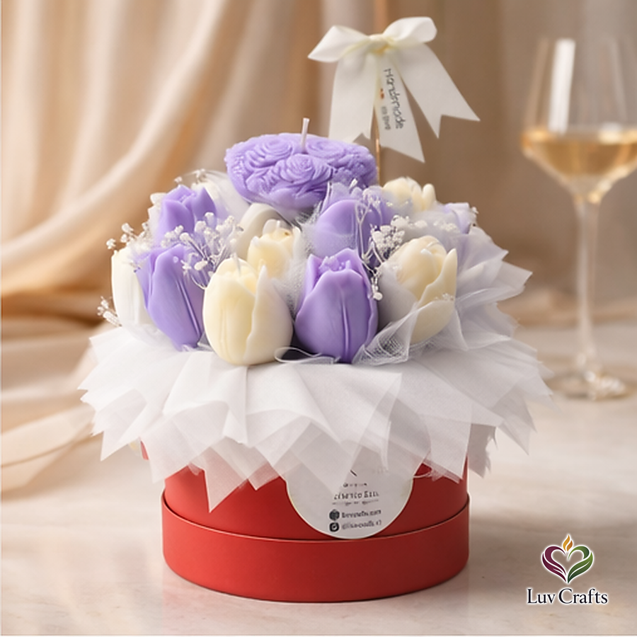 Lavender Tulip Bloom Box – Luxury Flower Candle Bouquet