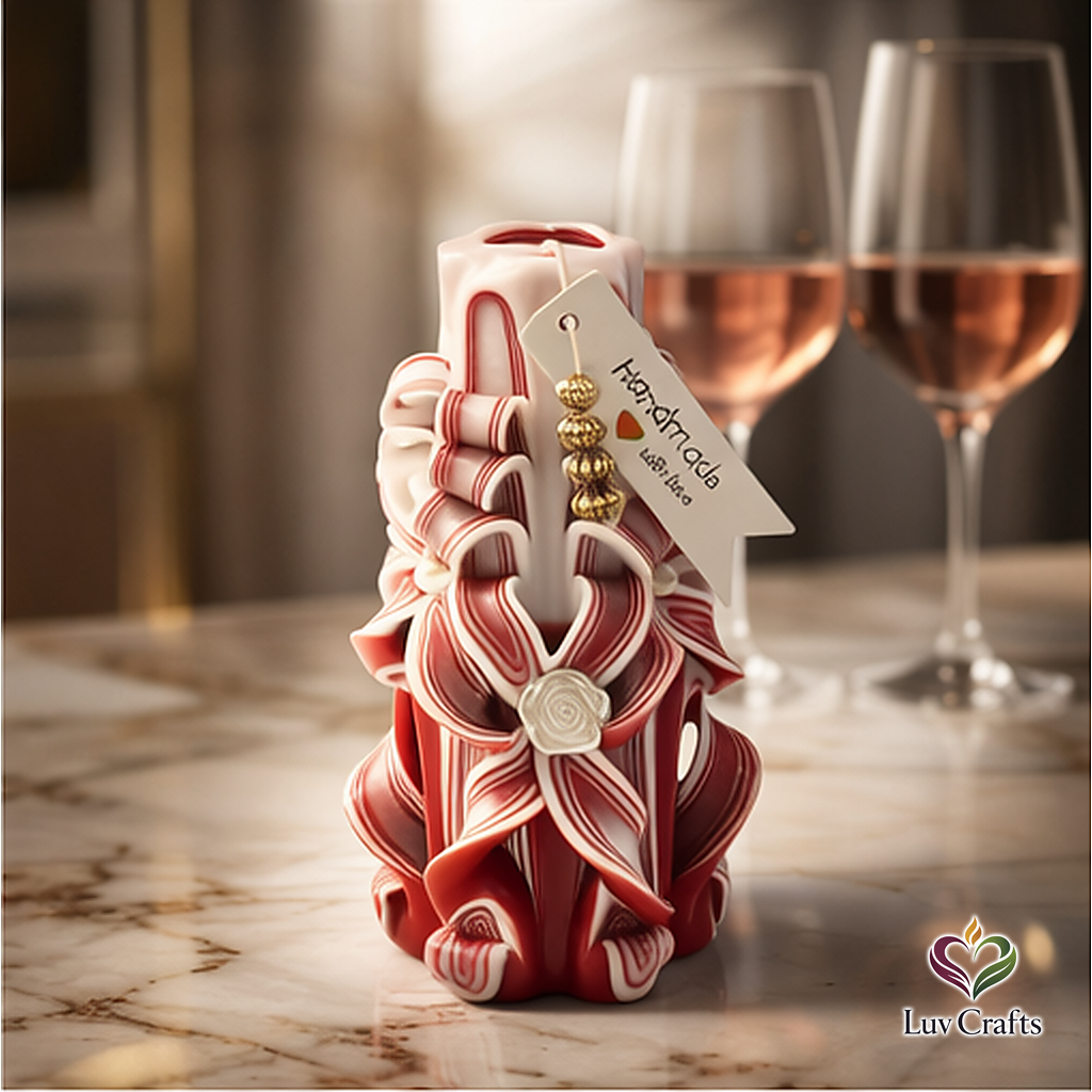 Scarlet Stripe Ribbons – Medium Hand-Carved Luxury Candle