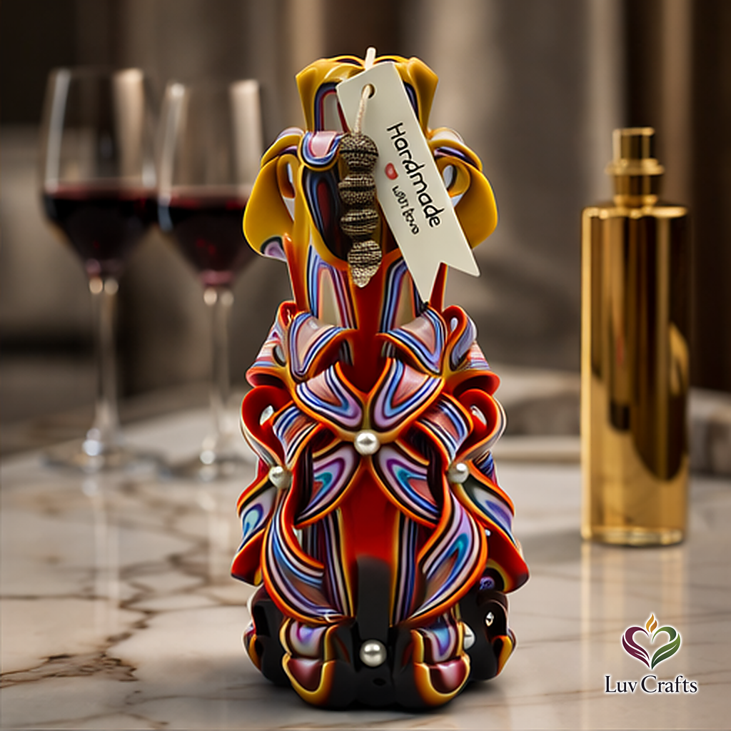 Golden Ember Ribbons – Hand-Carved Luxury Candle