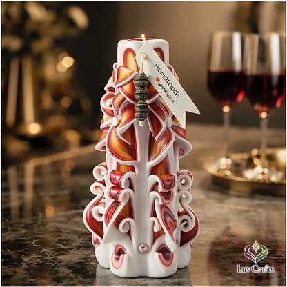 Crimson Ember Ribbons – Hand-Carved Luxury Candle