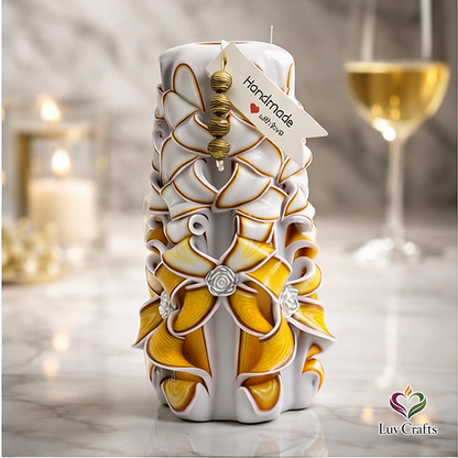 Golden Ivory Ribbons – Hand-Carved Luxury Candle