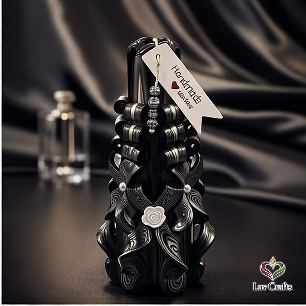 Obsidian Ivory Ribbons – Large Hand-Carved Luxury Candle