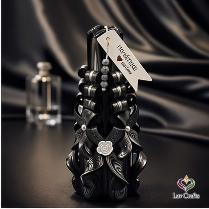 Obsidian Ivory Ribbons – Large Hand-Carved Luxury Candle