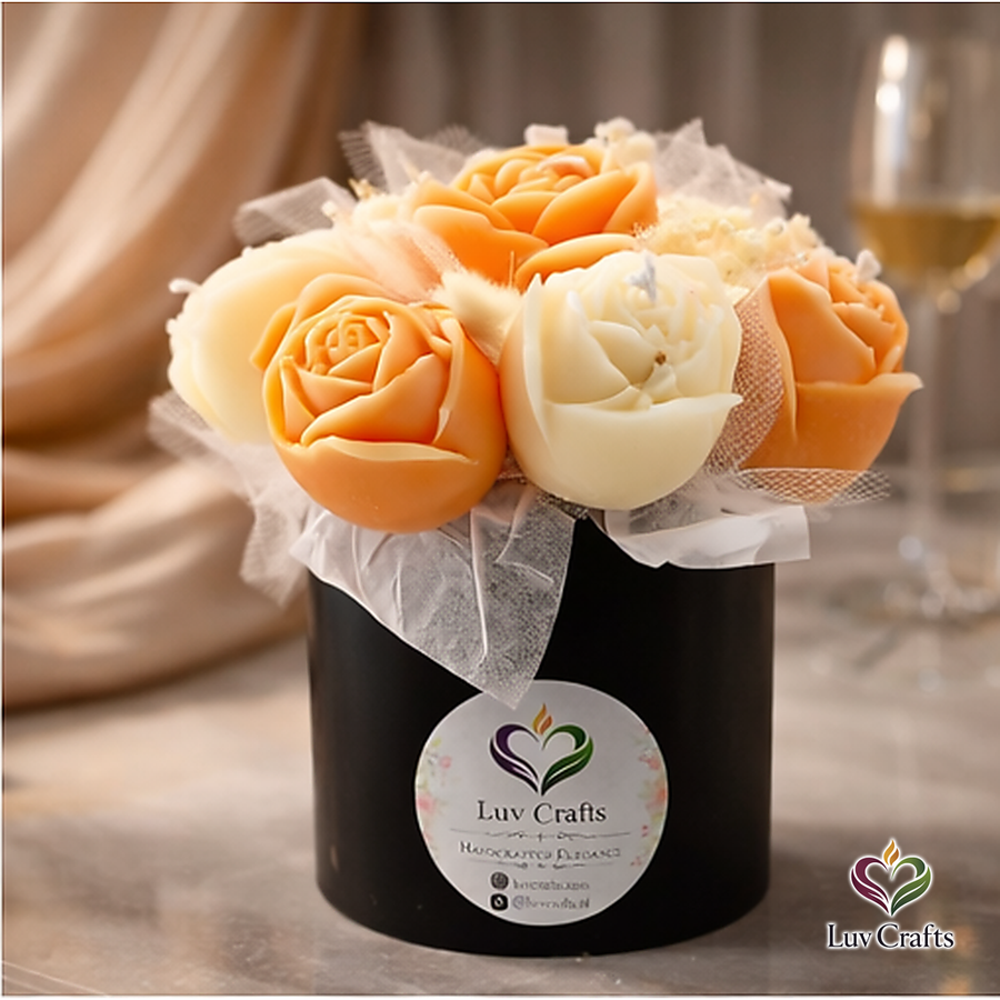 Peach Cream Petite Bloom Box – Small Luxury Flower Candle Bouquet