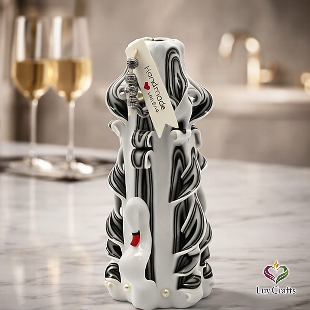 Ivory Noir Swan Ribbons – Hand-Carved Luxury Candle