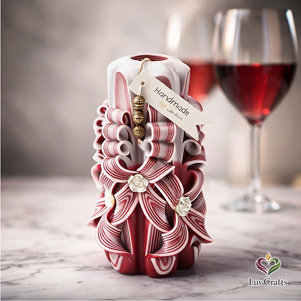 Scarlet Stripe Ribbons – Extra Large Hand-Carved Luxury Candle