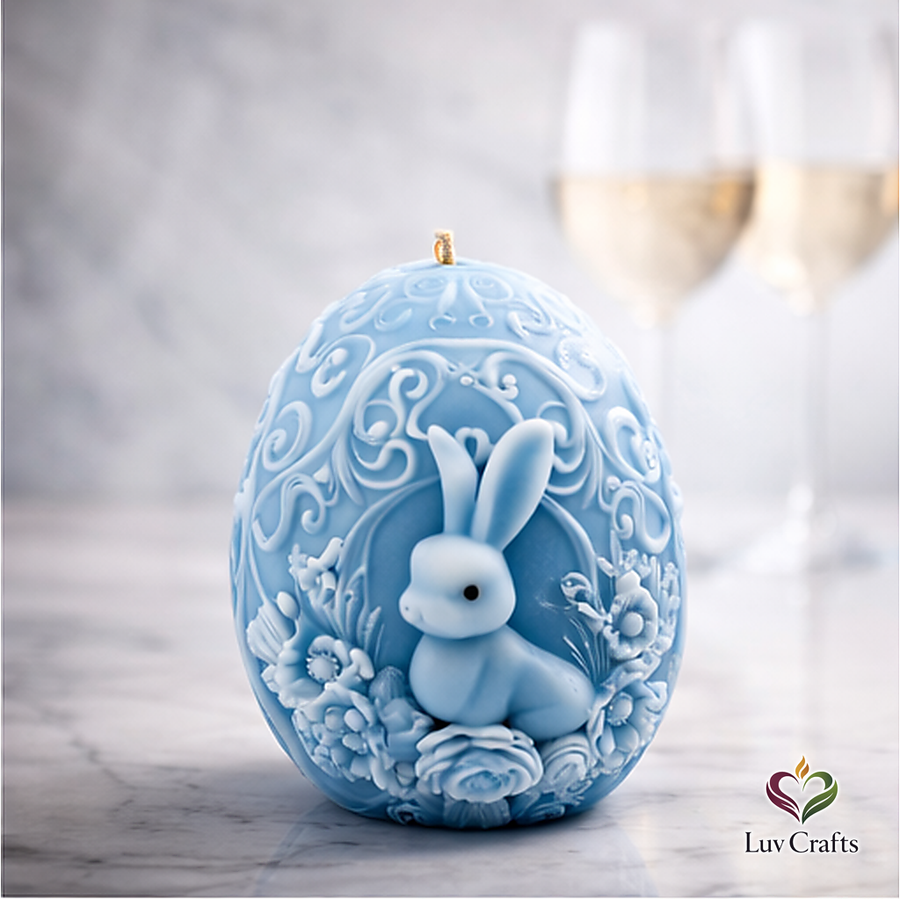 Light Blue Easter Egg Candle – Bunny Sculpted Luxury Edition