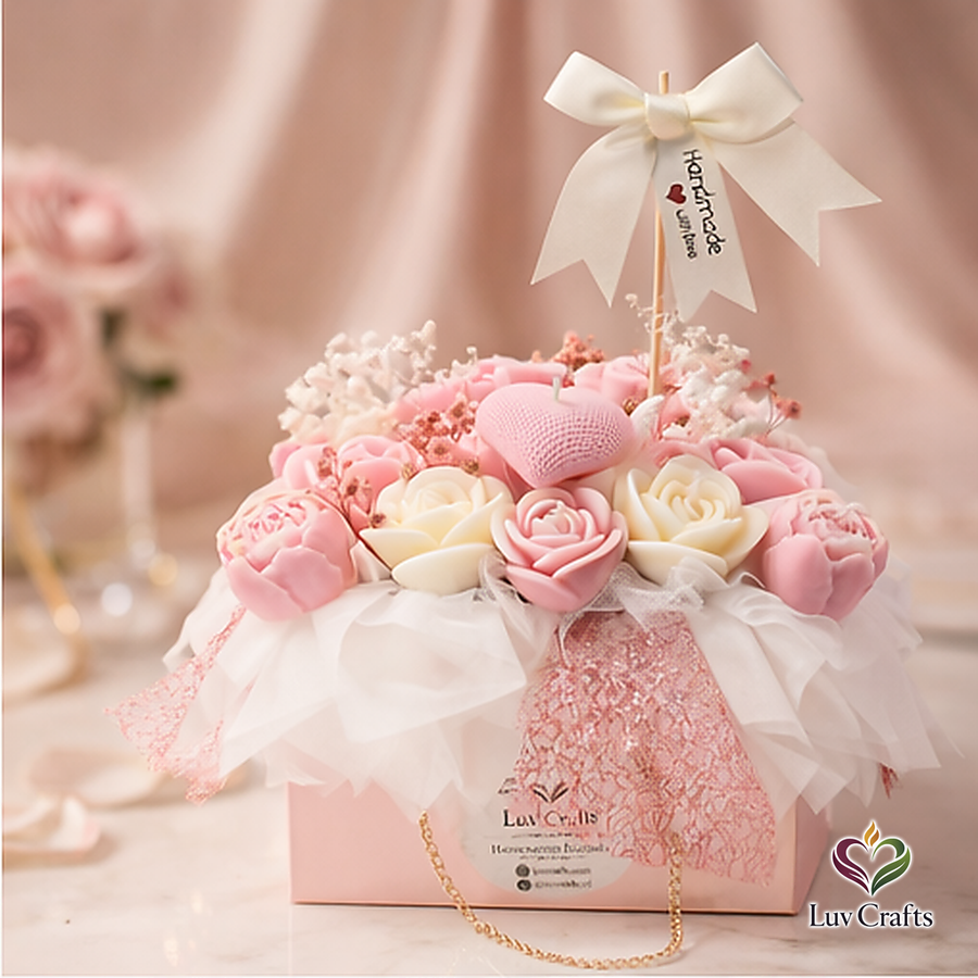 Blush Rose Bloom Bag – Luxury Flower Candle Bouquet
