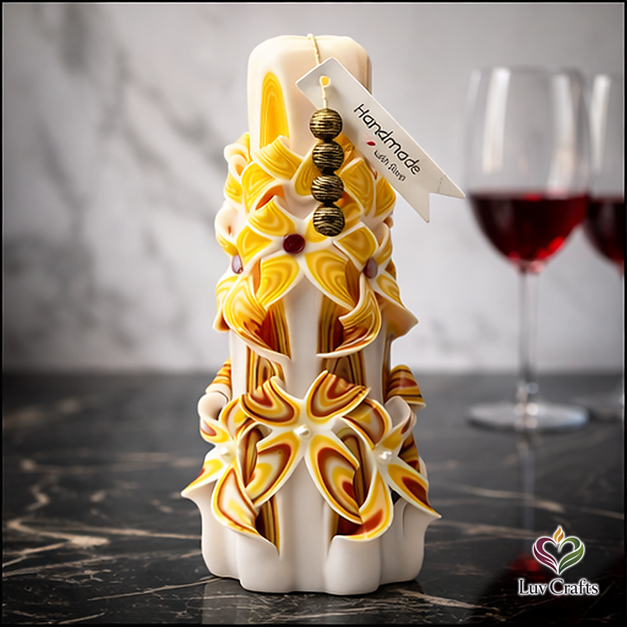 Golden Ember Ribbons – Hand-Carved Luxury Candle