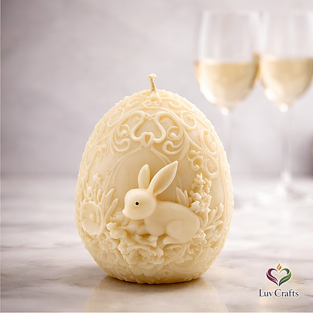 Ivory Easter Egg Candle – Bunny Floral Sculpted Luxury Edition