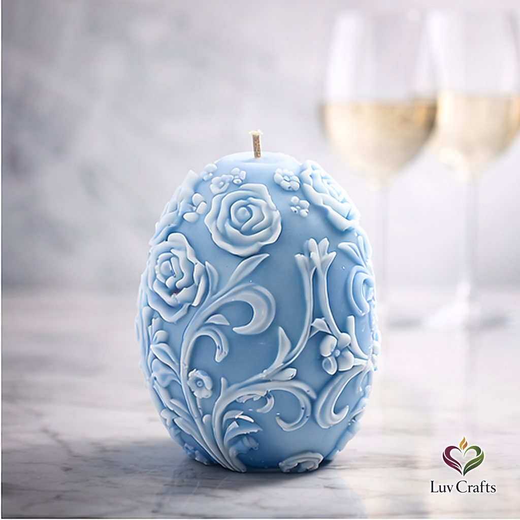 Light Blue Easter Egg Candle – Floral Sculpted Luxury Edition