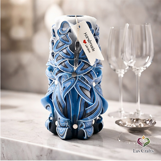 Midnight Blue Ribbons – Hand-Carved Luxury Candle