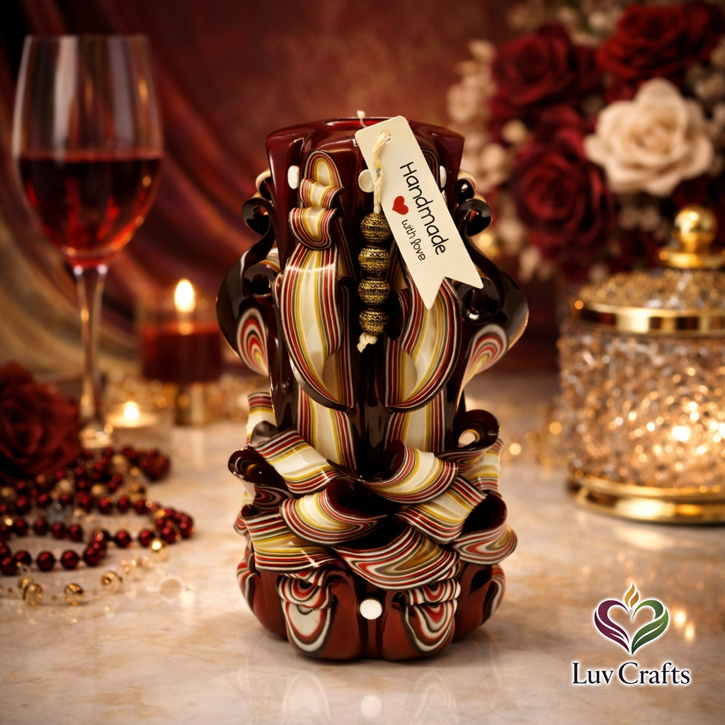 Crimson Noir Ribbons – Hand-Carved Luxury Candle