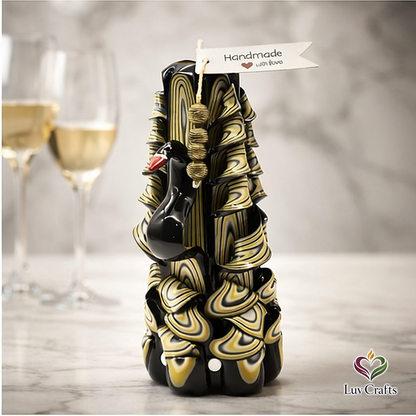 Obsidian Gold Swan Ribbons – Hand-Carved Luxury Candle