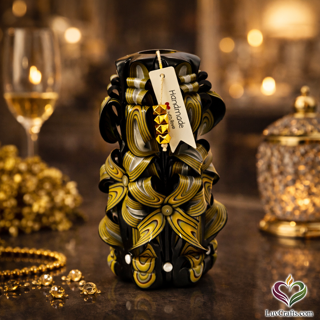 Obsidian Gold Ribbons – Hand-Carved Luxury Candle