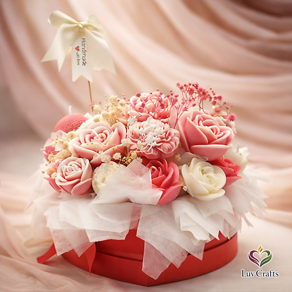 Blush Rose Heart Bloom – Luxury Flower Candle Bouquet