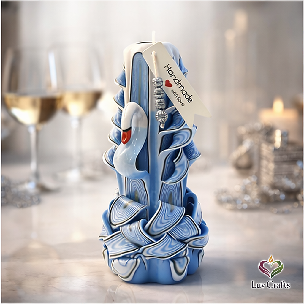 Azure Swan Ribbons – Hand-Carved Luxury Candle