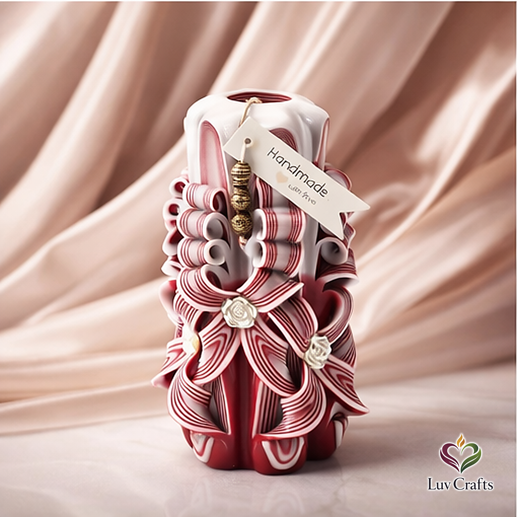 Scarlet Stripe Ribbons – Extra Large Hand-Carved Luxury Candle