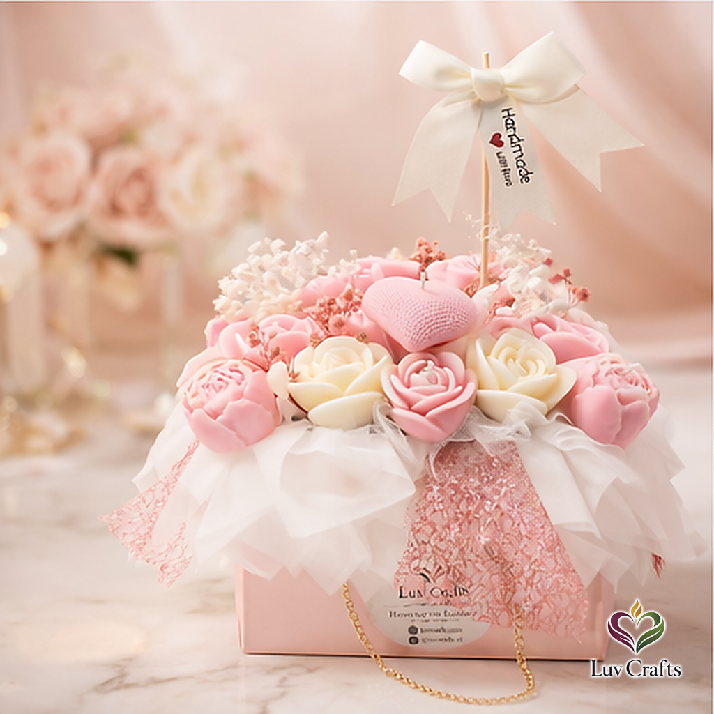 Blush Rose Bloom Bag – Luxury Flower Candle Bouquet